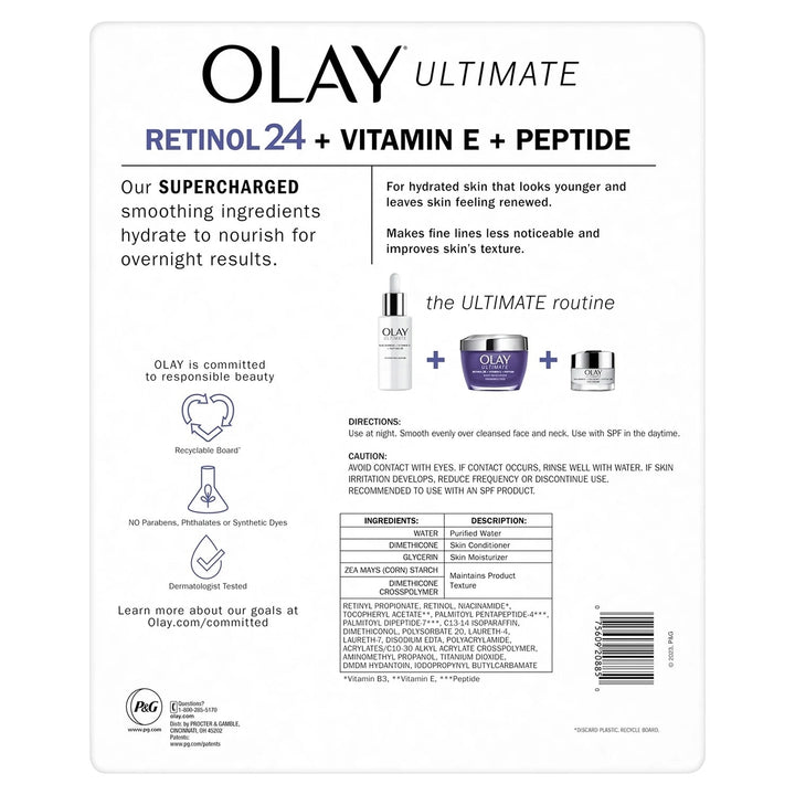 Olay Ultimate Retinol 24 + Vitamin E + Peptide Night Moisturizer (1.7 Oz 2 Pk) Image 3