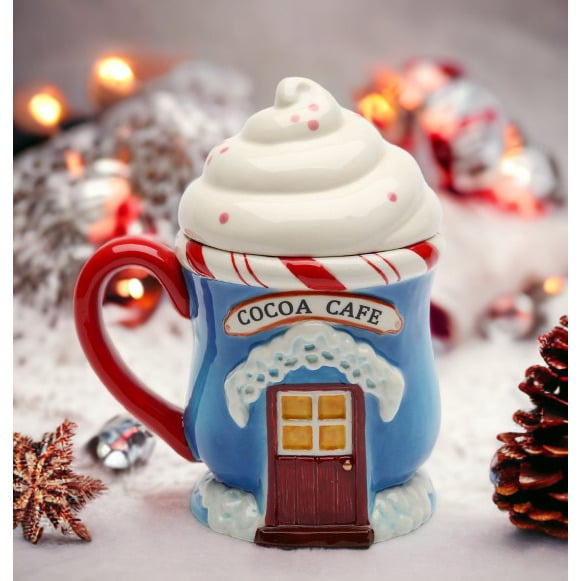 Ceramic Christmas Santas Village Covered Mug 4 7/8" Perfect Holiday Gift Decor Image 2