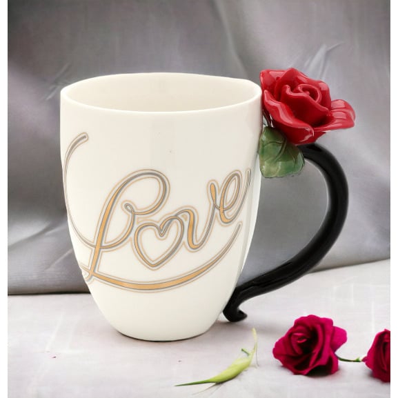 Ceramic Red Rose Mug 10 oz Romantic  Mom Valentines Day Image 1