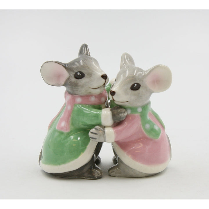 Pastel Ceramic Christmas Mice Salt and Pepper Shakers 3.5in Gift Image 3