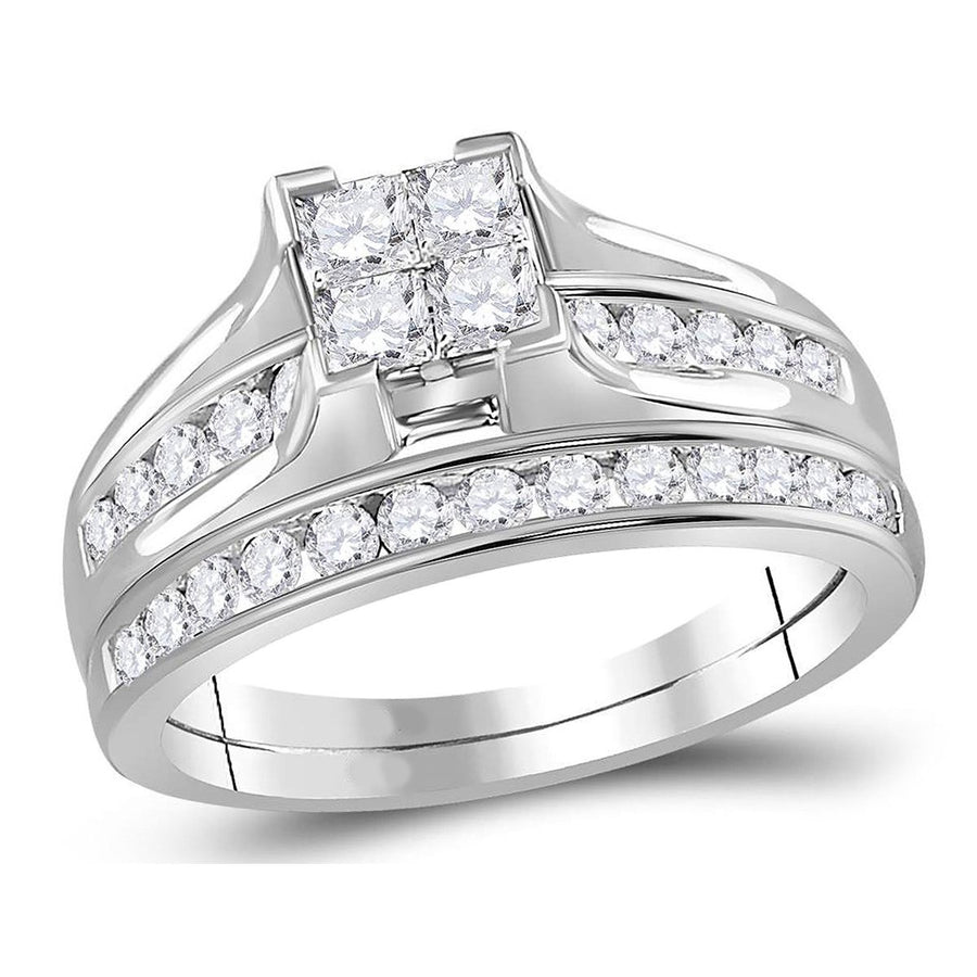 1.00 Carat (Color I-J I2) Princess Cut Diamond Engagement Ring Wedding Set in 14K White Gold Image 1