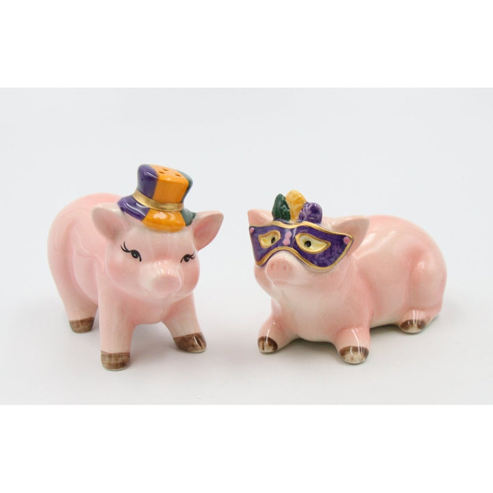 Ceramic Mardi Gras Pigs Salt and Pepper Shakers Gift Image 3