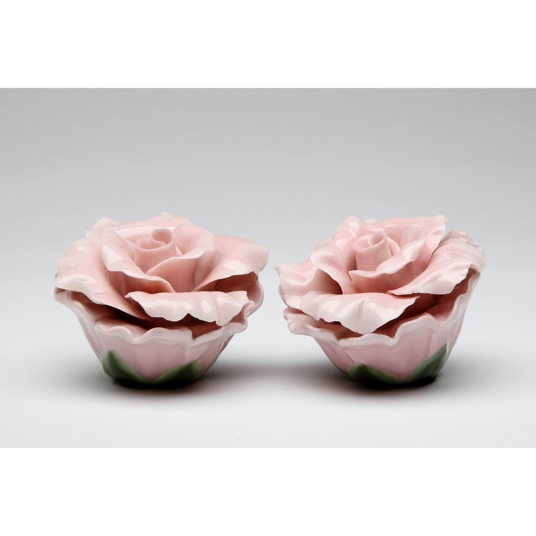 Handcrafted Ceramic Pink Rose Salt and Pepper Shakers 2.5in Elegant Image 3