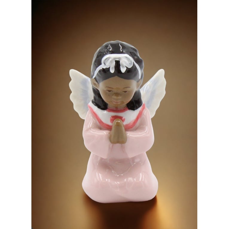 Ceramic African American Guardian Angel Girl Praying Figurine Religious D cor Religious Gift Church D cor, Image 2