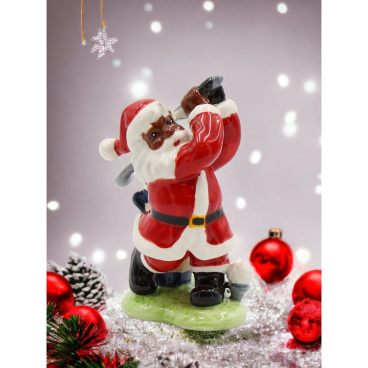 African American Golfing Santa Ornament Ceramic 4in Holiday Decor Her Image 1