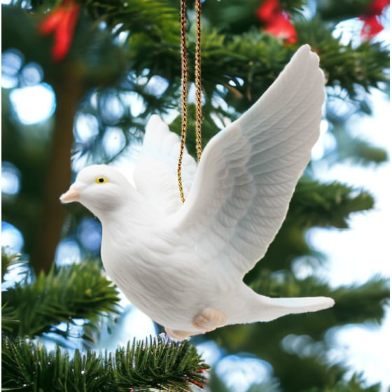 Handcrafted White Peace Dove Ornament 3.5in Image 2