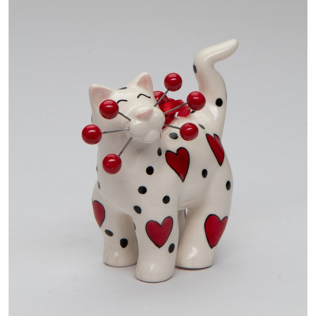 Ceramic White Cat Ornament with Red Hearts 3 Inch Gift for Cat Image 3