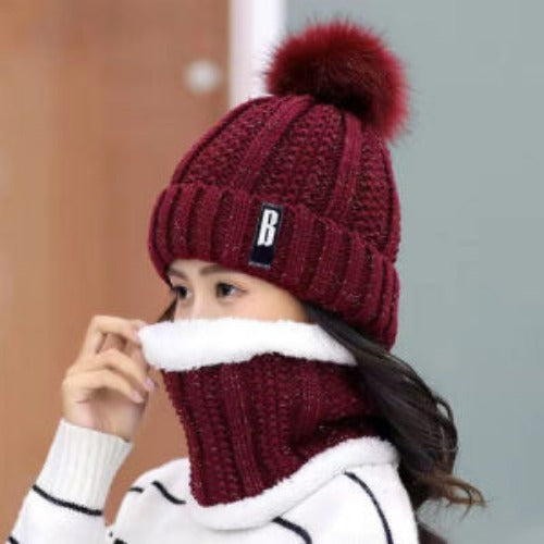 Winter Beanie Hat Scarf Set Women Warm Knitting Skull Cap Image 2