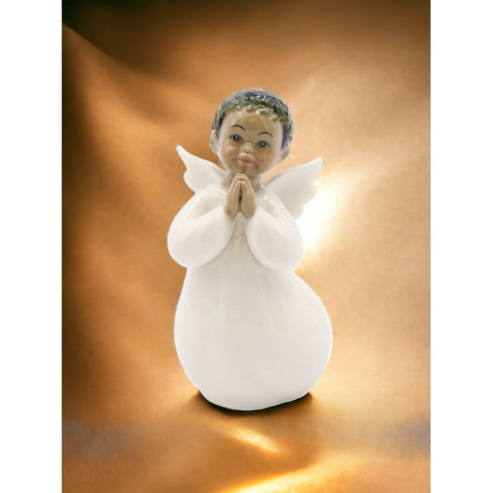 Ceramic African American Guardian Angel Boy Figurine 4in Religious Image 1