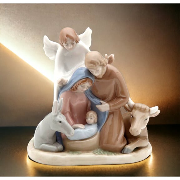 Ceramic Mini Angel Figurine with Holy Family 3.5in Religious Gift Image 1