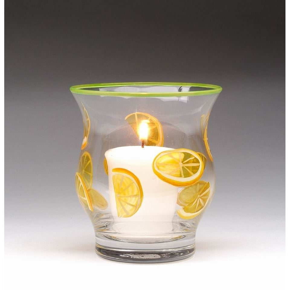 Hand Painted Glass Lemon Slice Votive Jar Candle Holder 3.5 x 4 Image 3