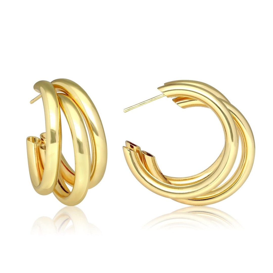 Triple Chunky Hoop 14K Gold Plated Earrings 30mm Diameter Ear Accessory for all Occasion Hoop Earring Accessories Image 2