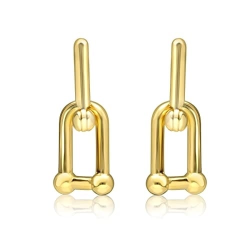 U-Shape Ball Chain Chunky Gold Plated Earring Unique and Fashionable Earring Gold and Silver Color Ear Accessory for all Image 1