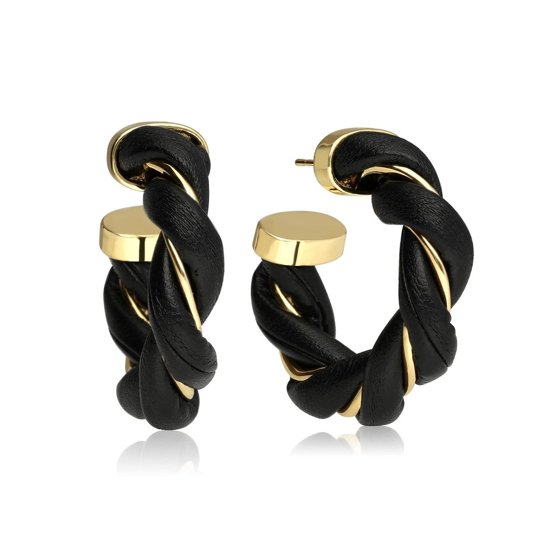 Gold Plated Twisted Faux Leather Earrings For Women Chunky Earrings For Girls Unique Spiral Earrings for All Occasion Image 2