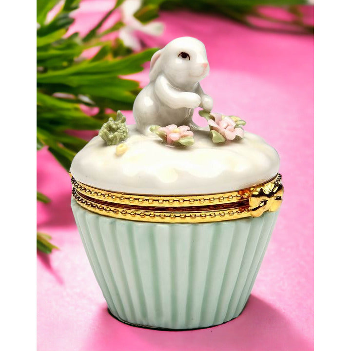 Ceramic Easter Bunny Rabbit Hinge Box 2.25x2x2.75 Image 1