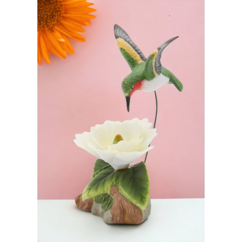 Ceramic Hummingbird Figurine 6in Magnolia Flower  Mom Image 1