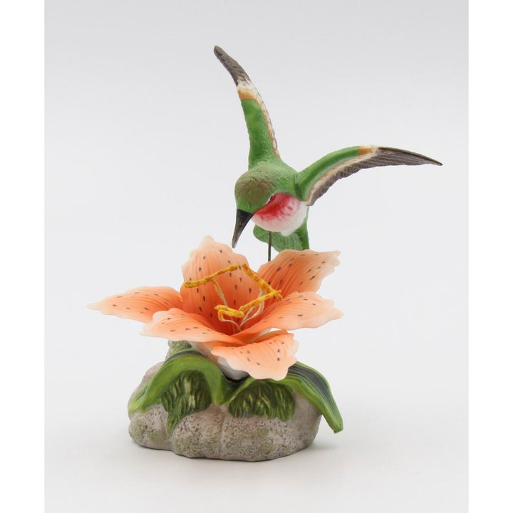 Ceramic Hummingbird Figurine 5in Lily Flower Gift for Nature Image 2