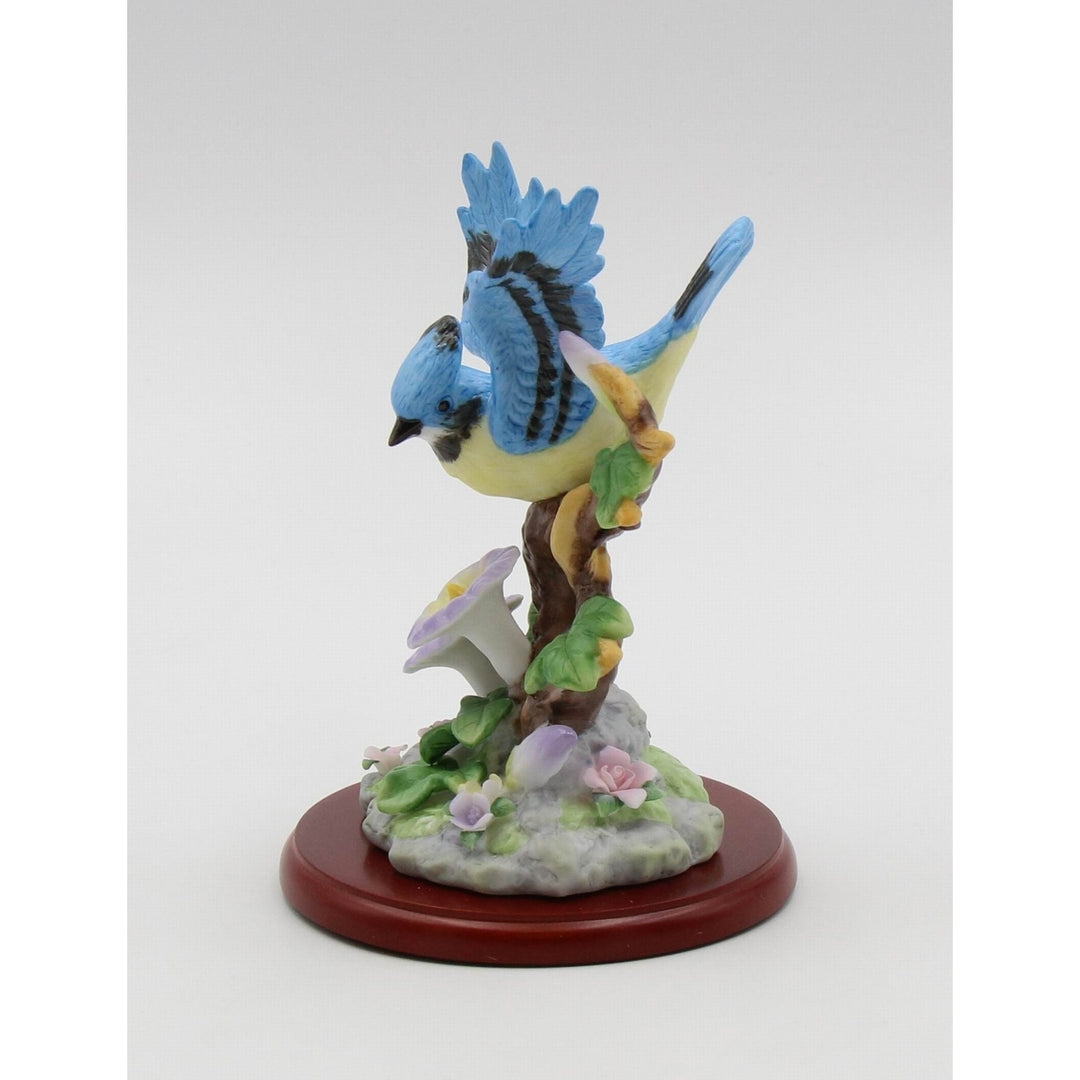 Ceramic Bluejay Bird Figurine with Morning Glory Flower 4.125in Gift Image 3