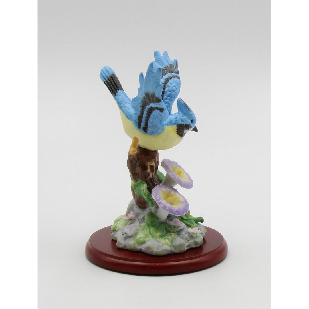 Ceramic Bluejay Bird Figurine with Morning Glory Flower 4.125in Gift Image 4