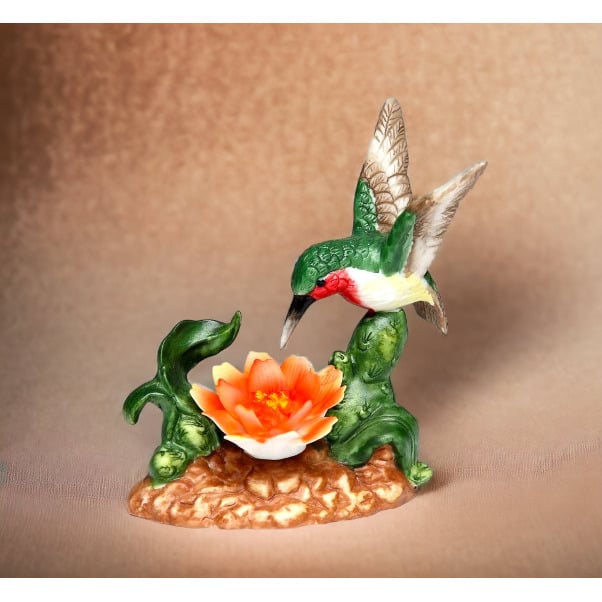 Ceramic Hummingbird Figurine with Cactus Flower 4.5" Image 1