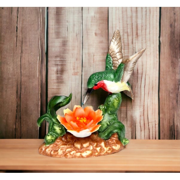 Ceramic Hummingbird Figurine with Cactus Flower 4.5" Image 2