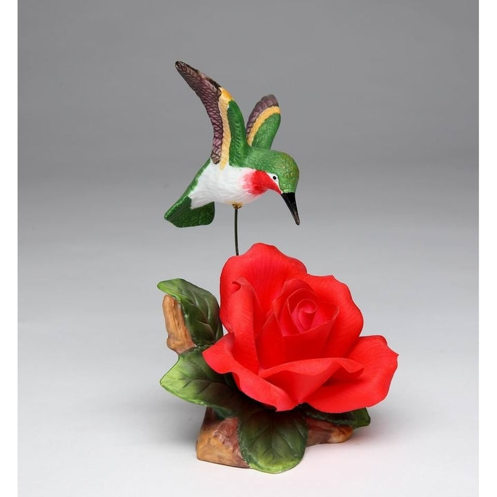 Ceramic Hummingbird Figurine 6.25 inch Red Rose  Birdwatcher Image 3