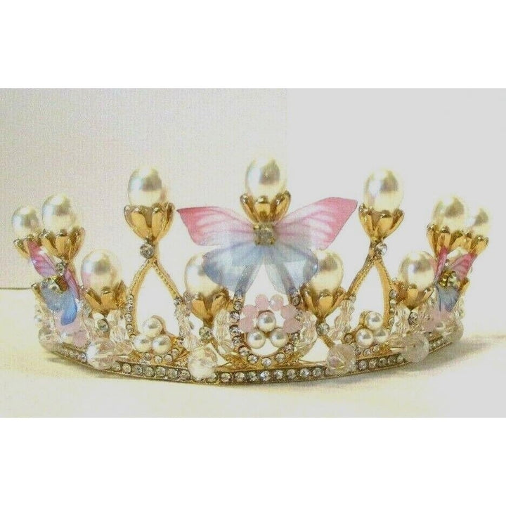 Lurrose Princess Crown Wedding Headpieces Pearl Butterfly Princess Tiara Girls Image 1
