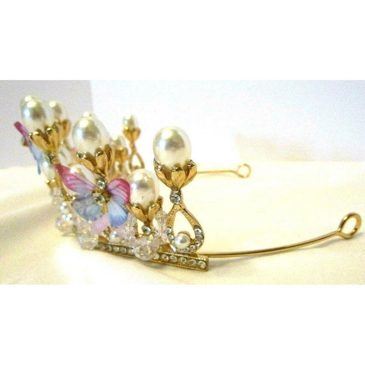 Lurrose Princess Crown Wedding Headpieces Pearl Butterfly Princess Tiara Girls Image 3