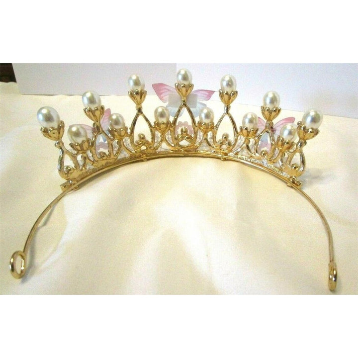 Lurrose Princess Crown Wedding Headpieces Pearl Butterfly Princess Tiara Girls Image 4