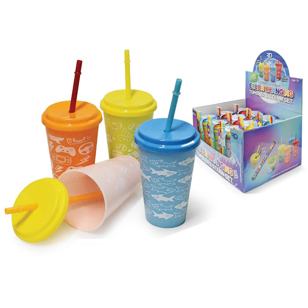 Color Changing Tumbler and Straw Set 12 oz Kids Drinkware 3-Pack Reusable Image 1