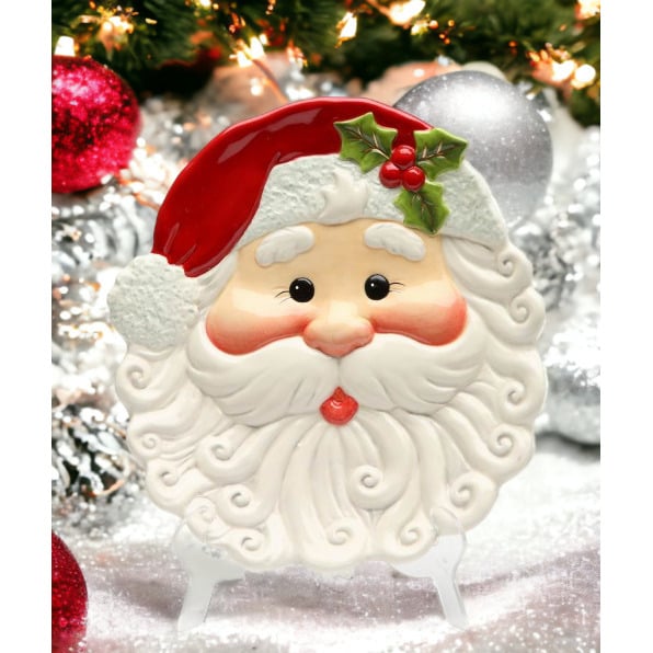 Hand Painted Ceramic Santa Claus Decor Plate 8.375 x 7.375 Home Christmas Gift Image 1