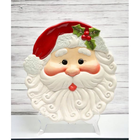 Hand Painted Ceramic Santa Claus Decor Plate 8.375 x 7.375 Home Christmas Gift Image 2