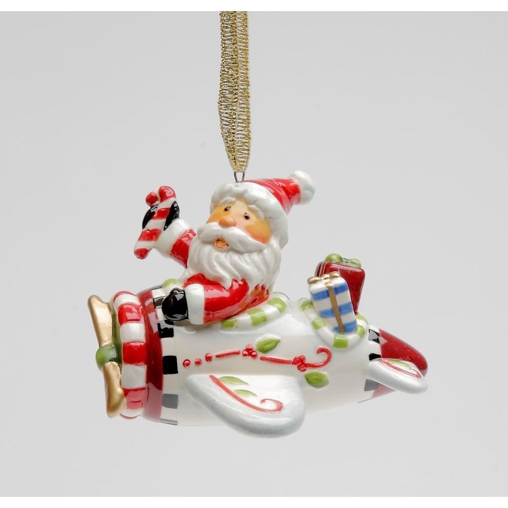 Ceramic Santa Airplane Ornament 3x3 Image 3