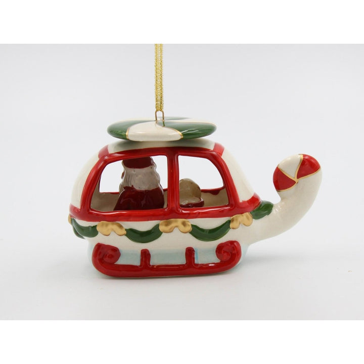 Ceramic Christmas Santa Helicopter Ornament 5.5in Holiday Gift Image 3