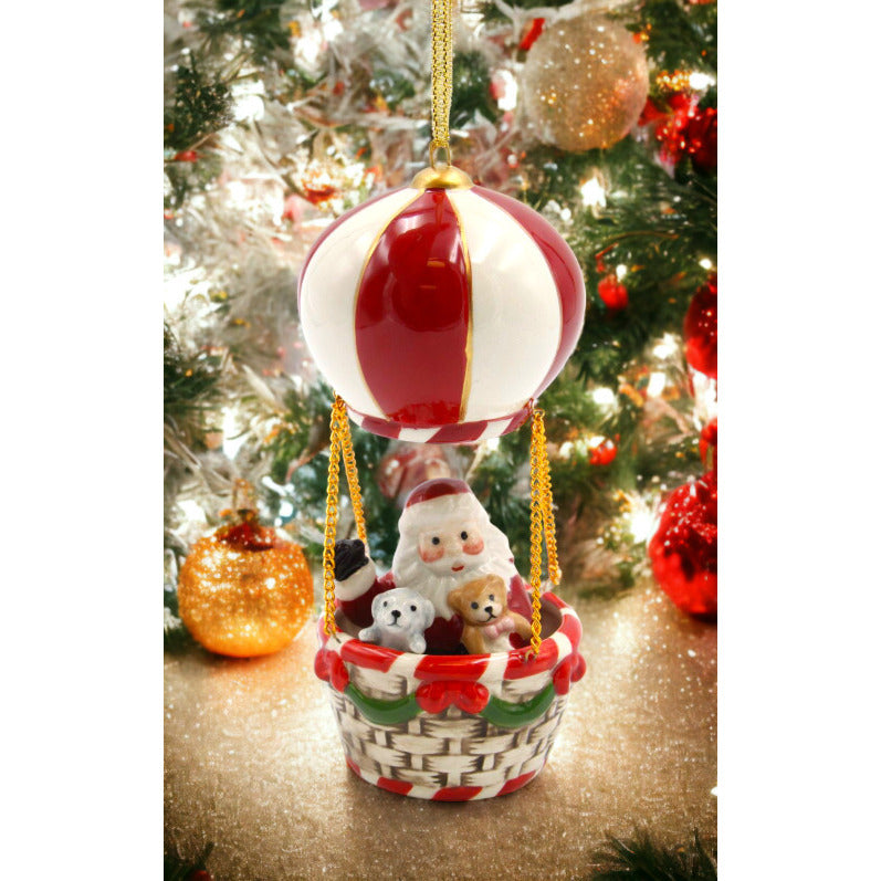 Ceramic Santa Hot Air Balloon Ornament 2.75x5.375 Christmas Gift Image 1