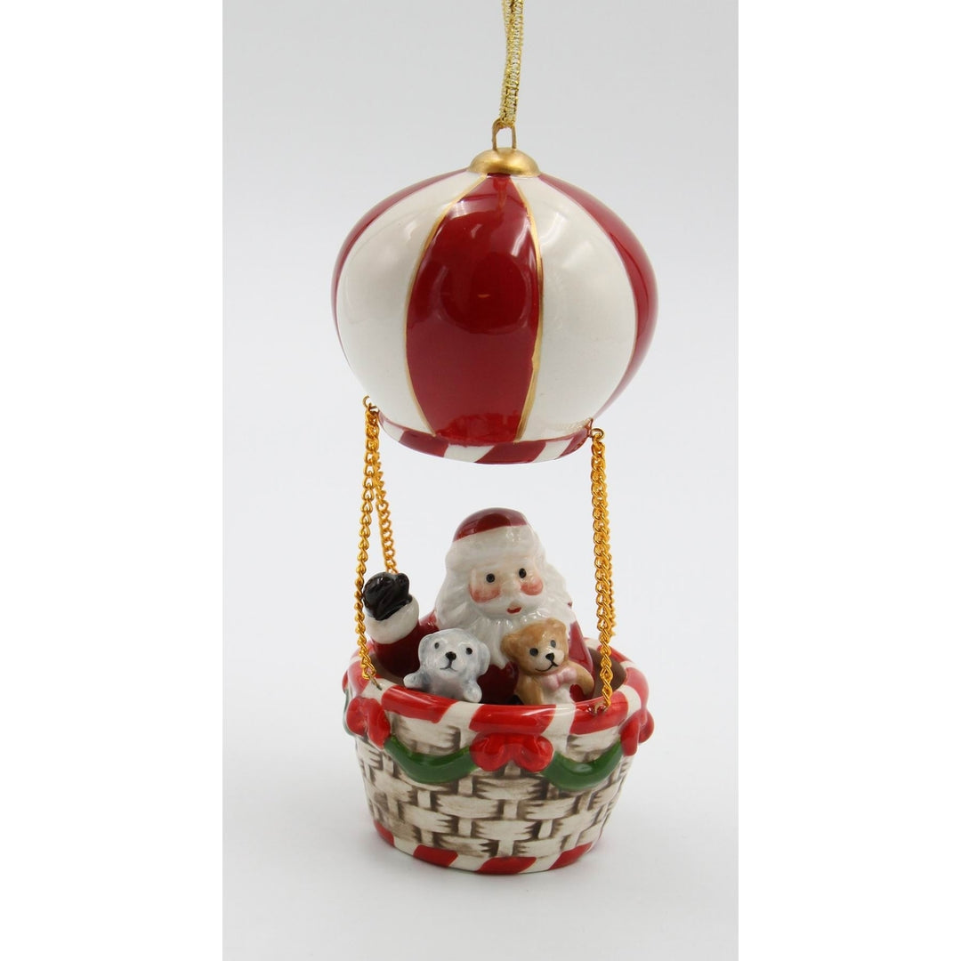 Ceramic Santa Hot Air Balloon Ornament 2.75x5.375 Christmas Gift Image 3