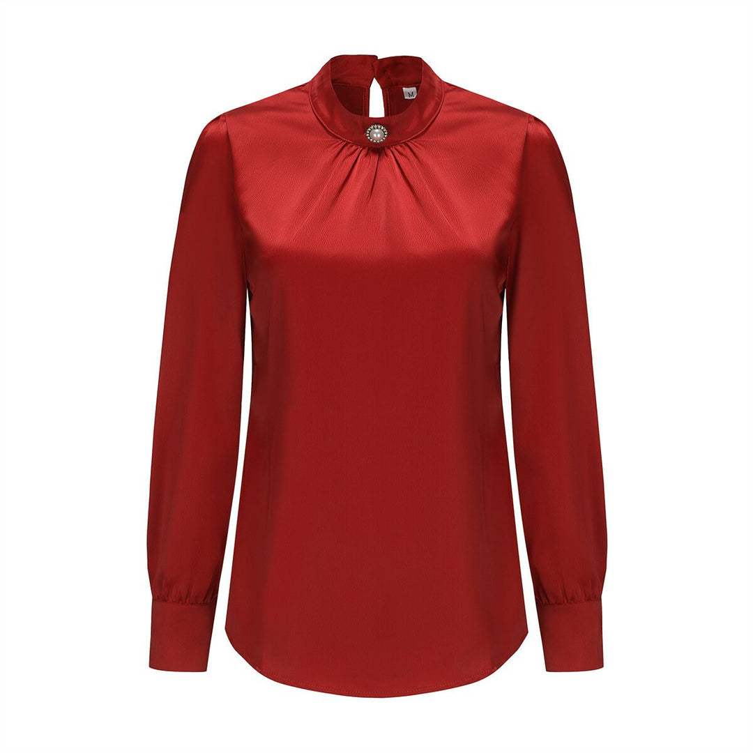 Women Solid Color Round-neck Long-Sleeved Shirt Soft Commuting Fashion Casual Elegant Top Large Size Image 2