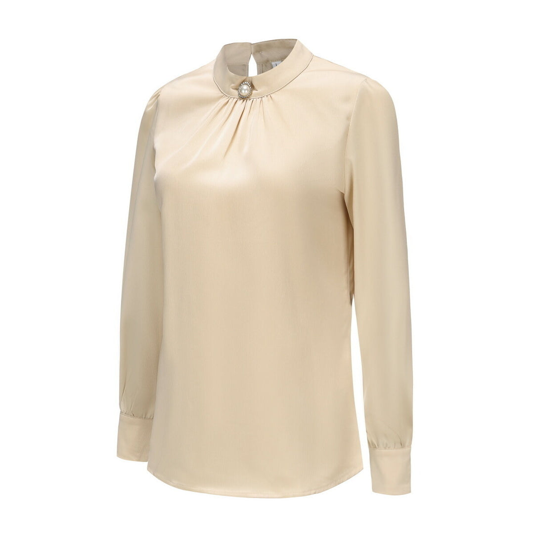 Women Solid Color Round-neck Long-Sleeved Shirt Soft Commuting Fashion Casual Elegant Top Large Size Image 1