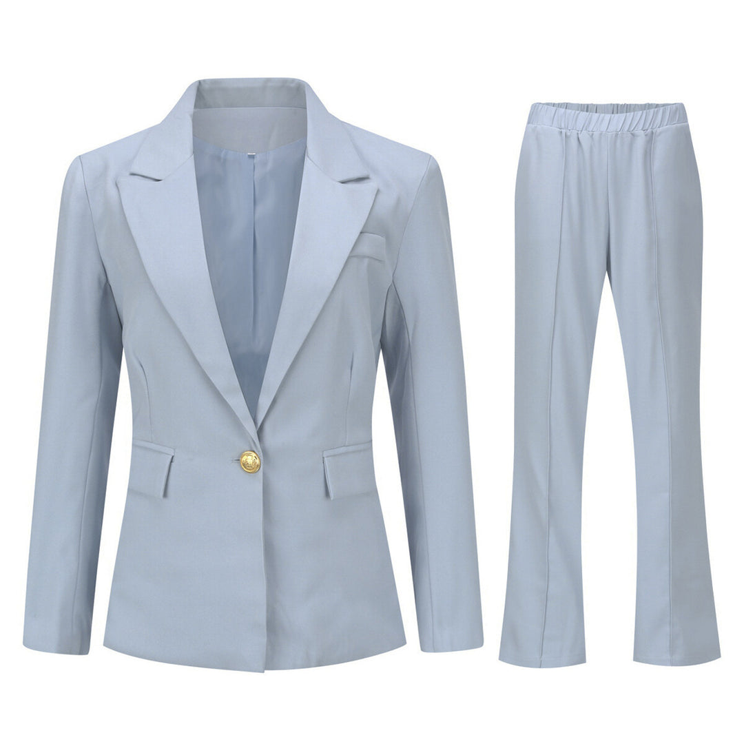 Women Two-piece Suit Single-breasted Blazer Pants Solid Color Notched Lapel One-button Flap Pocket Image 3