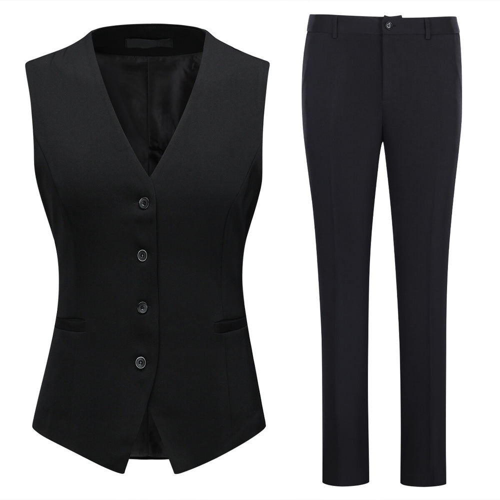 Women Vest Pants V-neck Two-piece Suit Set Business Casual Plaid Image 2