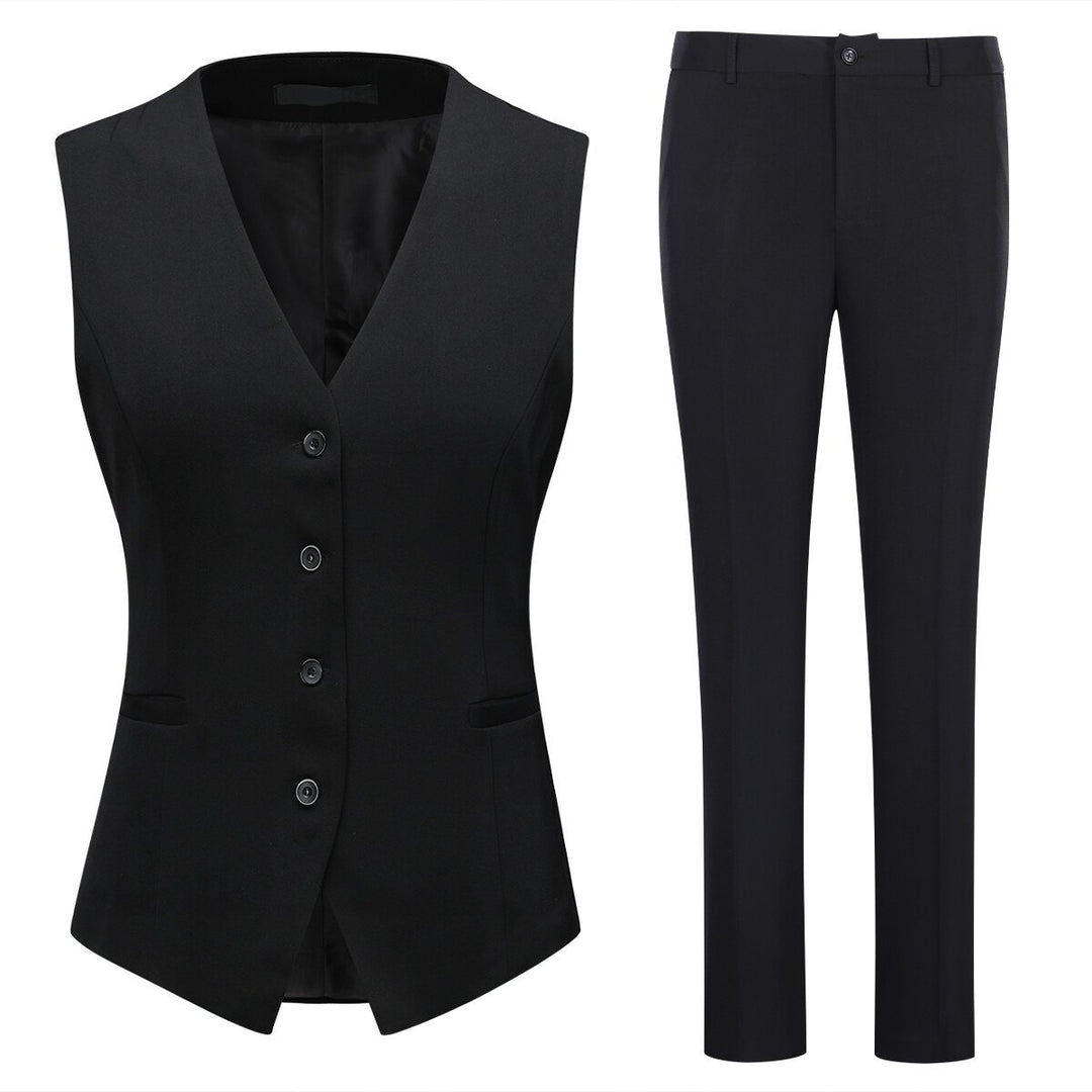 Women Vest Pants V-neck Two-piece Suit Set Business Casual Plaid Image 1