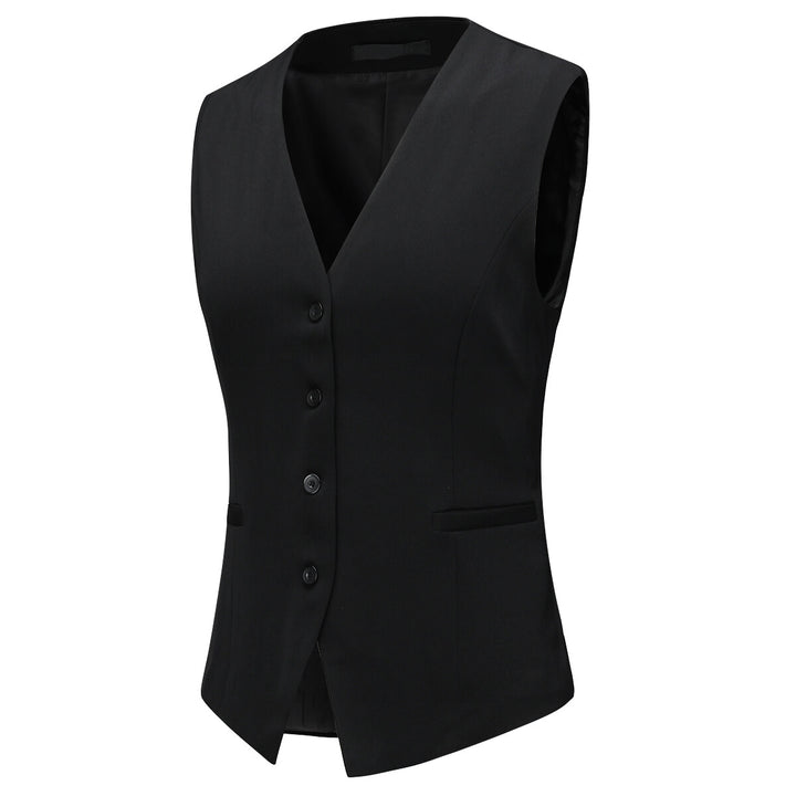 Women Vest Pants V-neck Two-piece Suit Set Business Casual Plaid Image 3