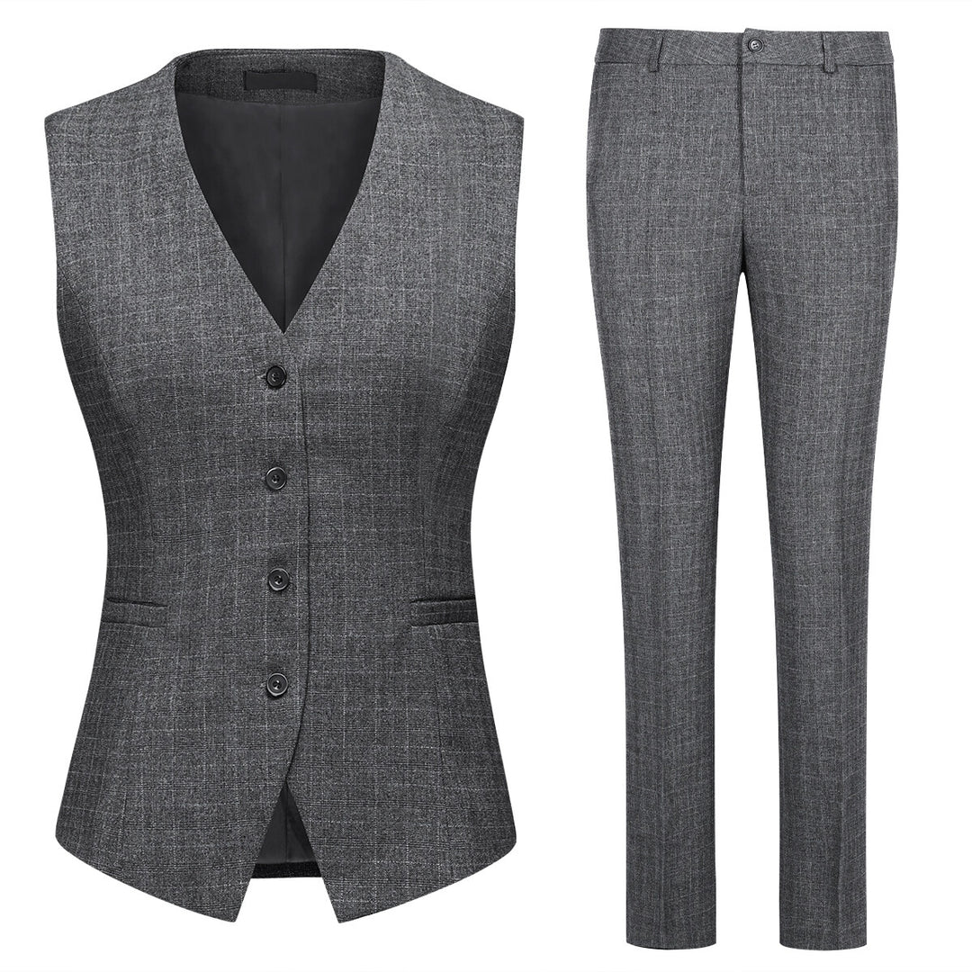 Women Vest Pants V-neck Two-piece Suit Set Business Casual Plaid Image 1