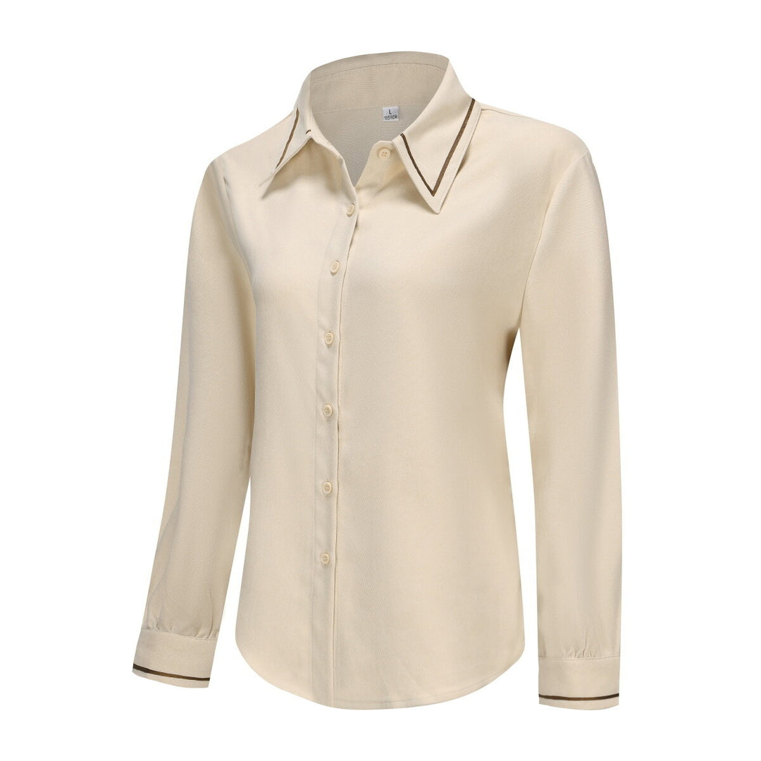 Women Shirt Solid Color Stand Collar Long Sleeve Daily Commuter Versatile Classic Business Detachable Necktie Image 3