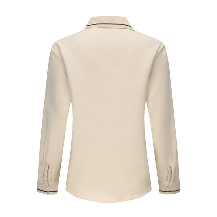 Women Shirt Solid Color Stand Collar Long Sleeve Daily Commuter Versatile Classic Business Detachable Necktie Image 4