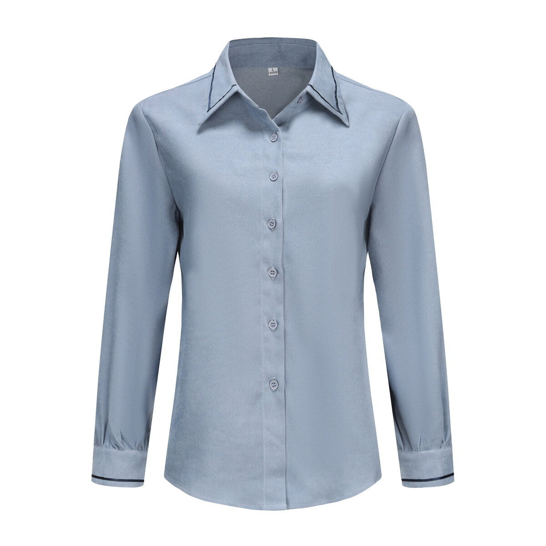 Women Shirt Solid Color Stand Collar Long Sleeve Daily Commuter Versatile Classic Business Detachable Necktie Image 1