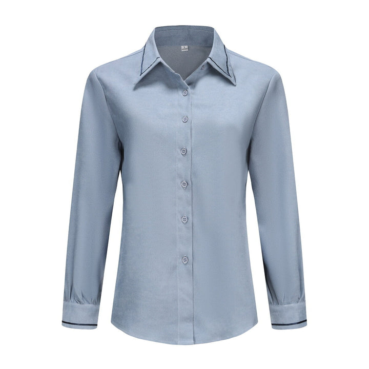 Women Shirt Solid Color Stand Collar Long Sleeve Daily Commuter Versatile Classic Business Detachable Necktie Image 1