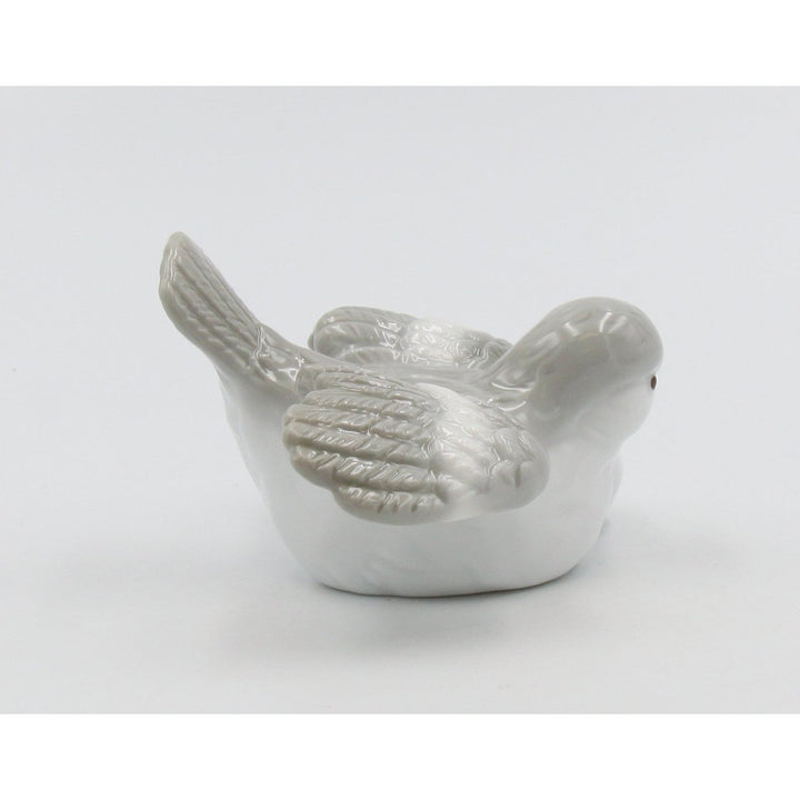 Ceramic Gray Bird Mom With Baby Bird Figurine Image 4