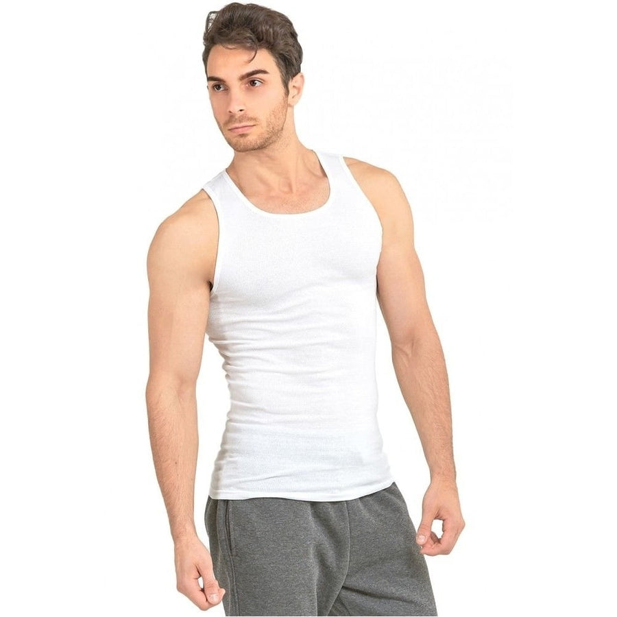 6 Pack Knocker Mens 100 percent Cotton White A-Shirts (Sizes S-3XL) Image 1