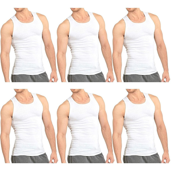 6 Pack Knocker Mens 100 percent Cotton White A-Shirts (Sizes S-3XL) Image 4